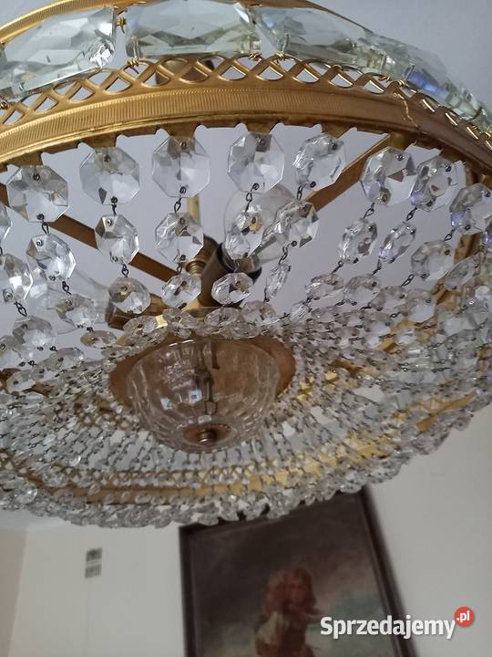 Stary mosiężny żyrandol z kryształami Skierniewice