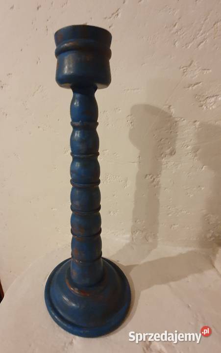 ŚWIECZNIK drewniany prowansalski niebieski Lublin sprzedam