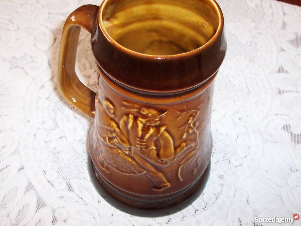 Polski porcelitowy kufel PRL Tułowice brązowy Opole