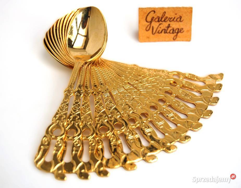Platerowane złotem złote łyżeczki do kawy 12 Lublin