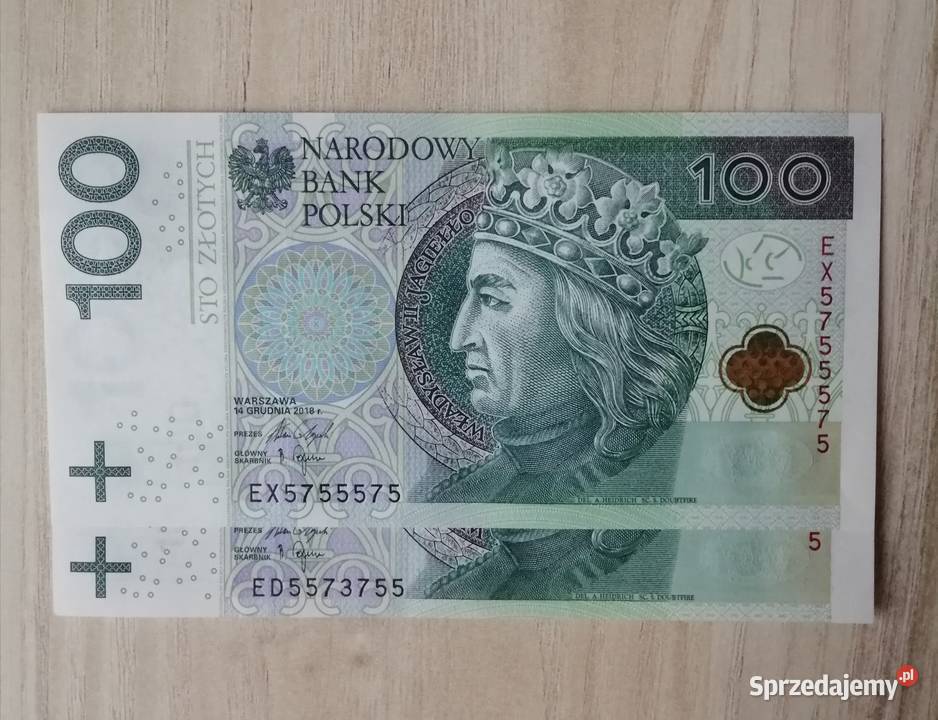 Banknot ZŁOTY RADAR przesunięcie druku 7777 5555 Bytom