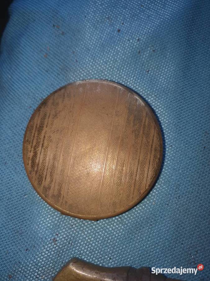 Stara mosiężna puderniczka antyk z lusterkiem i Warszawa