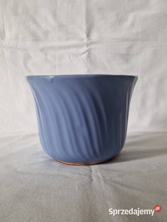 Błękitna ceramiczna doniczka ozdobnie żłobiona niebieski mazowieckie Warszawa