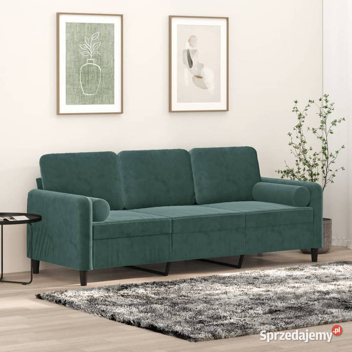3osobowa sofa z poduszkami ciemnozielona 180 mazowieckie Warszawa