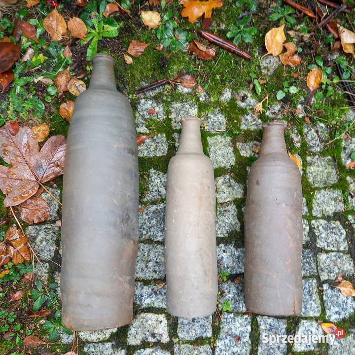 Stara ceramika stara butelka gliniana komplet 3 Warszawa sprzedam