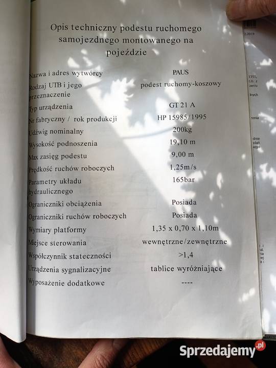 PODNOŚNIK KOSZOWY PAUS GT21A Juchowo