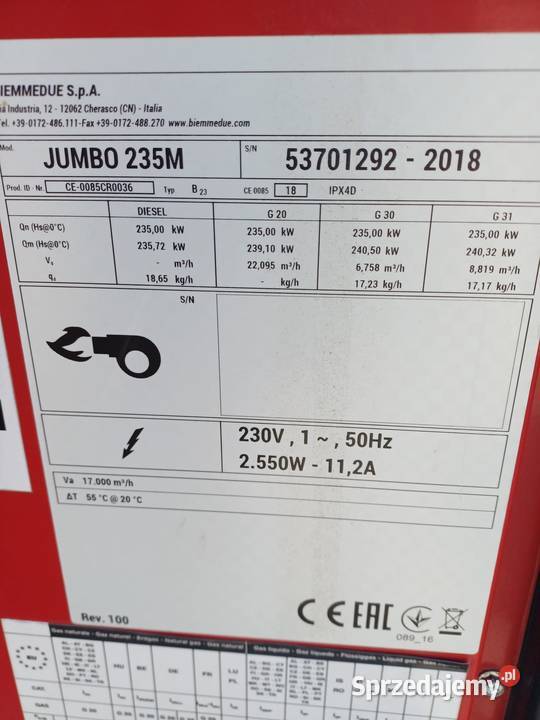 Nagrzewnice olejowe Biemmedue JUMBO 235 Jelcz-Laskowice sprzedam