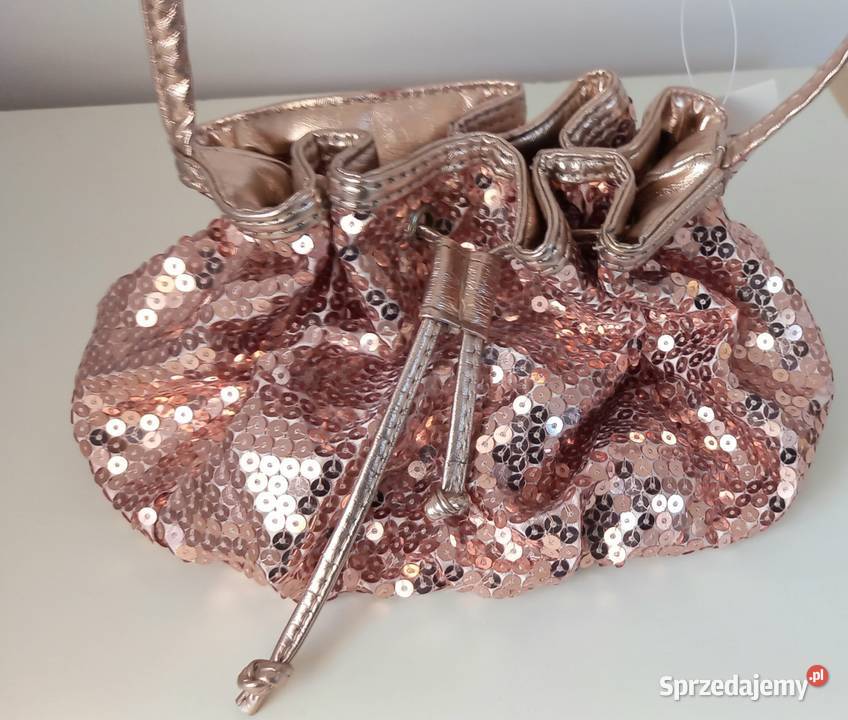 Torebka sakiewka worek damski cekiny na pasku 20cm Poznań