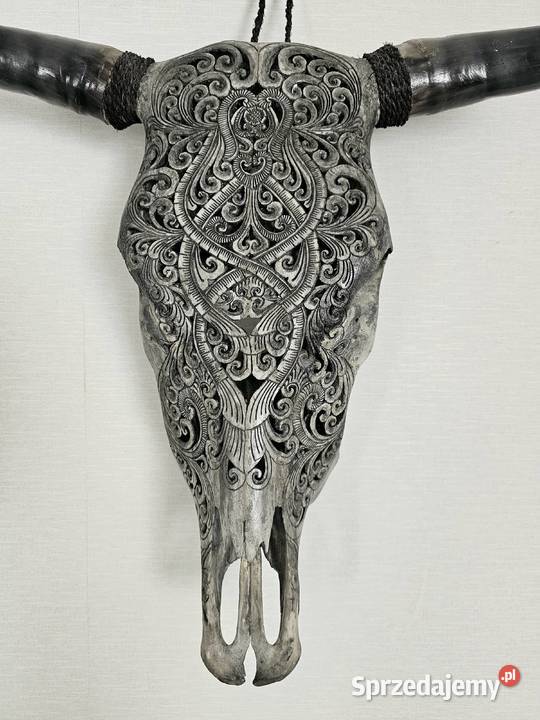 UNIKATRzeźbiona duża czaszka byka rękodzieło Wałbrzych