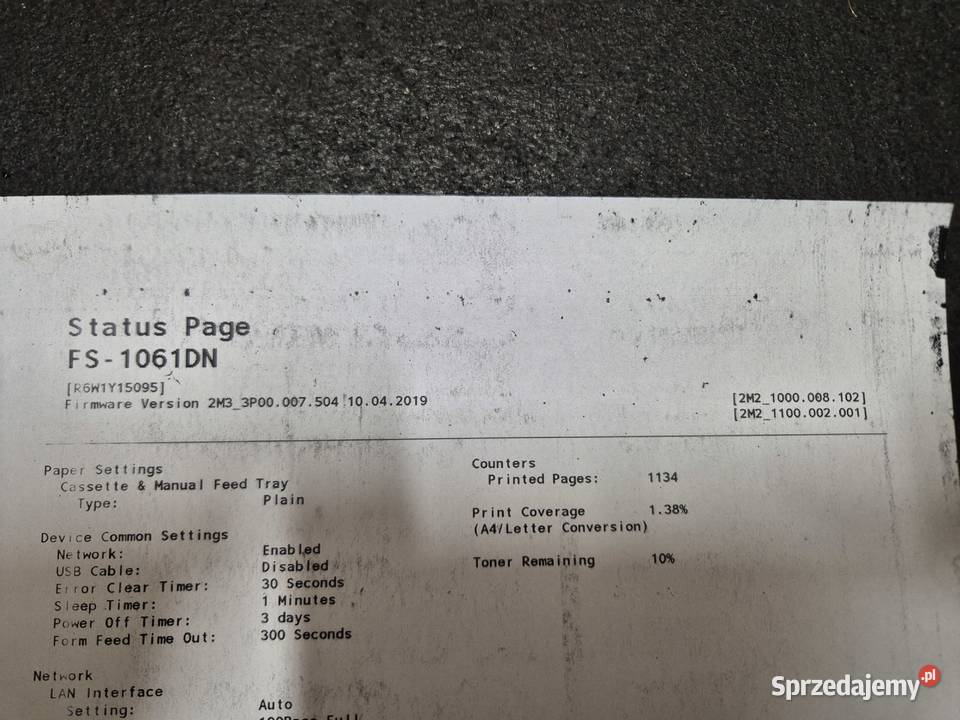 Kyocera Ecosys Fs1061dn rozsypany toner USB Ruda Śląska