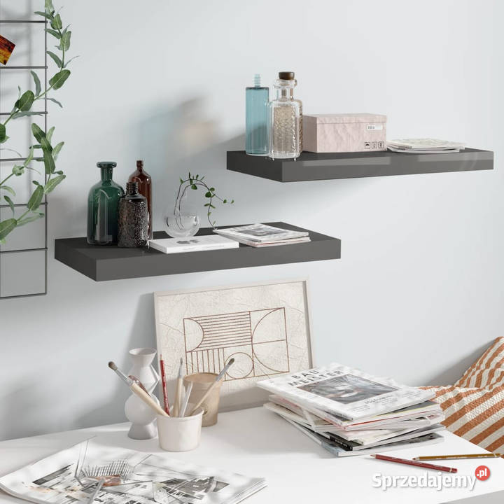 Półki ścienne 2 wysoki połysk szare 50x23x38 MDF Warszawa
