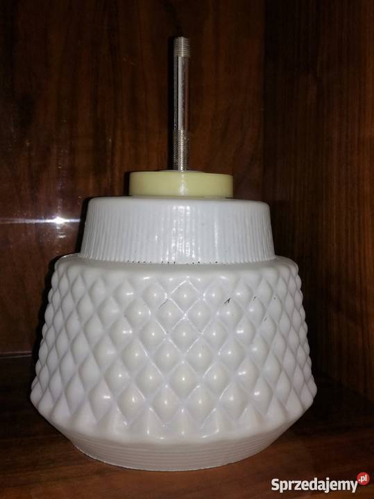 Lampa wisząca z białym szklanym kloszem PRL Warszawa
