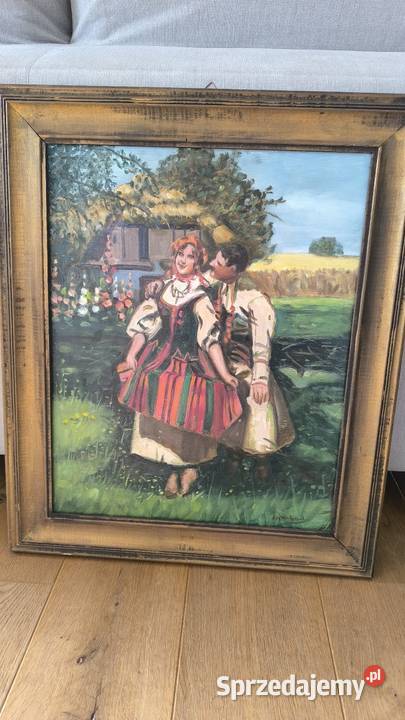 Piękny obraz olejny sygnowany scena rodzajowa Malarstwo Łódź sprzedam
