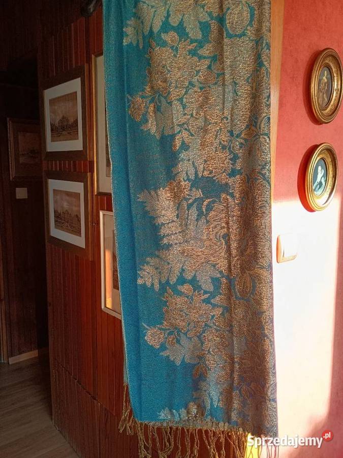 Szal damski 178x66 zloto turkusowy pomorskie Tczew