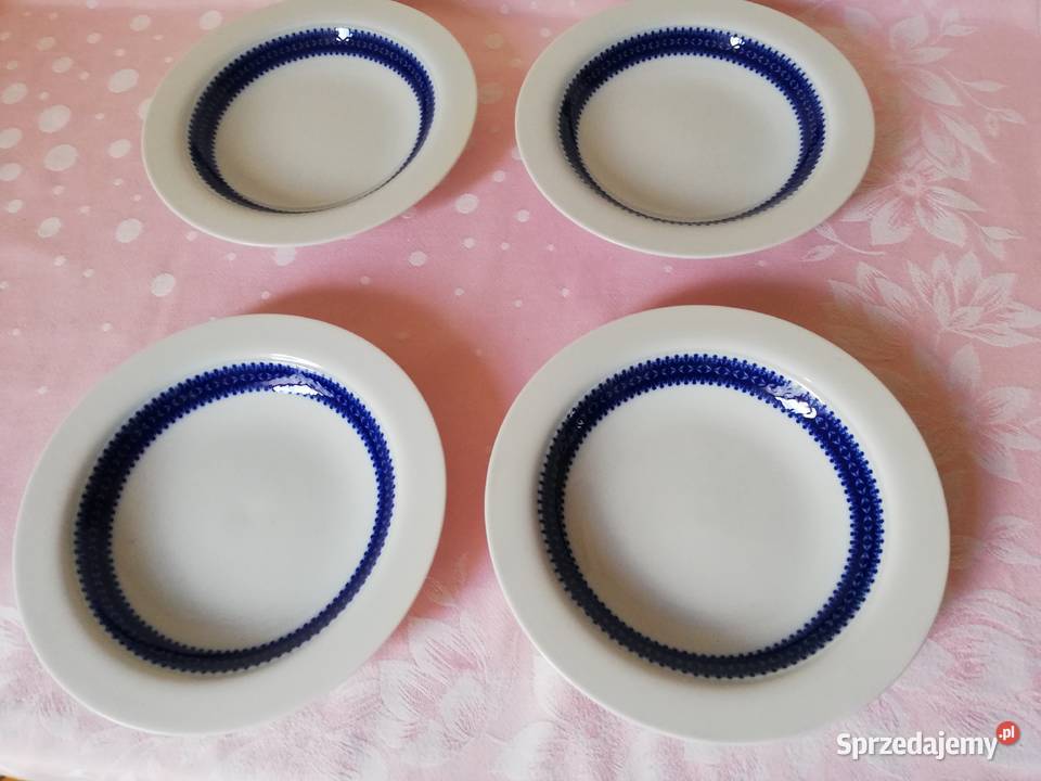Talerze obiadowe biało kobaltowa porcelana Gorlice