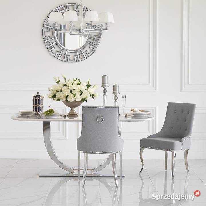 Stół glamour srebrny z marmurowym białym blatem Stoły Warszawa