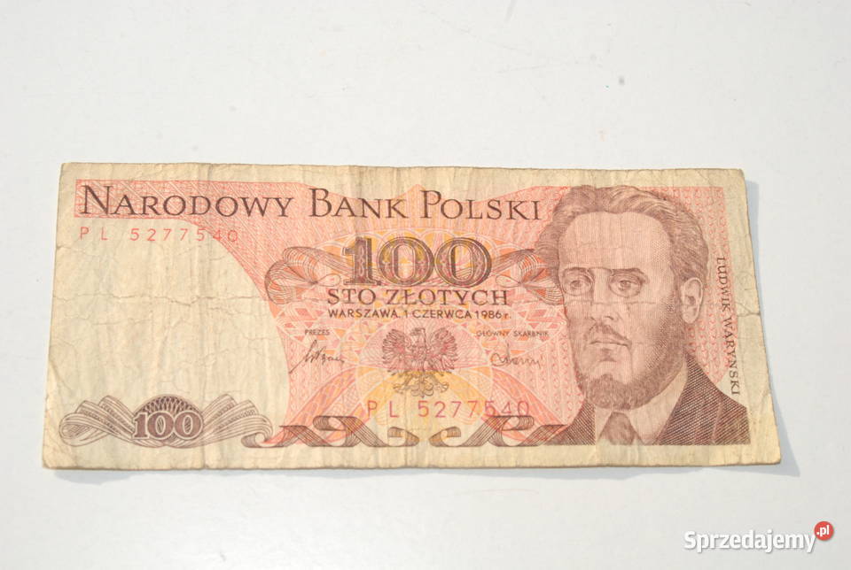 Stary banknot 100 złotych Waryński 1986 antyk Cieszyn