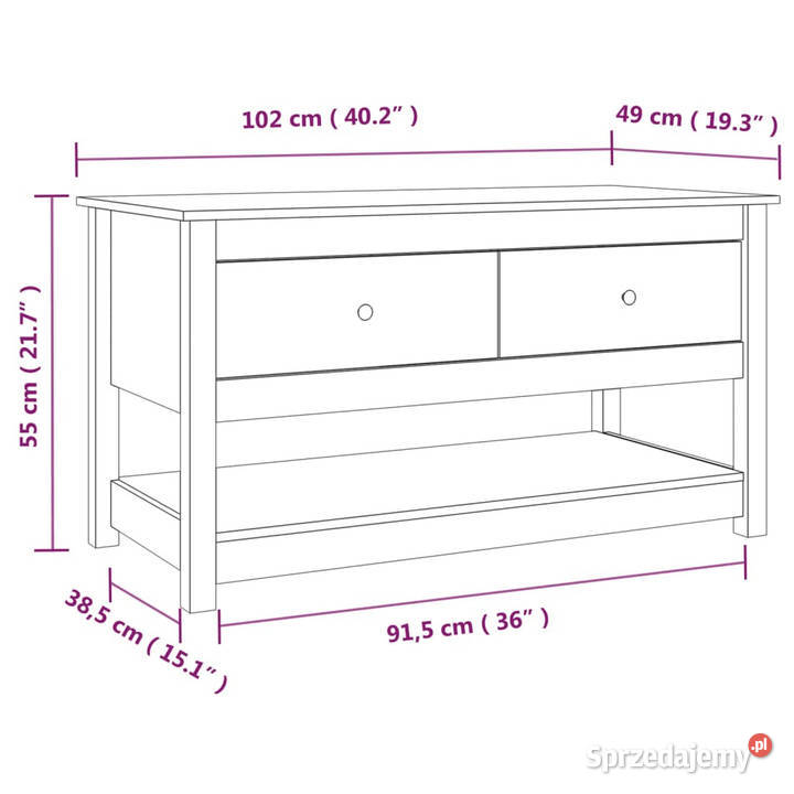 Stolik kawowy czarny 102x49x55 lite drewno Warszawa