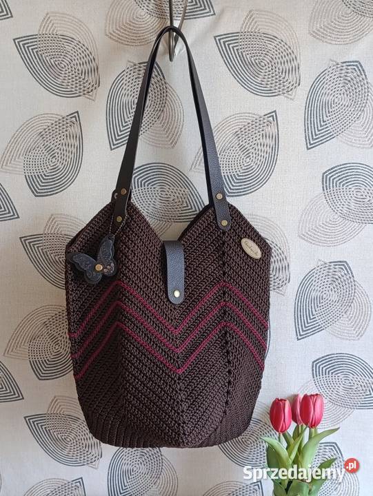 Torebka Tulipan na ramię HANDMADE brązowy/beżowy lubelskie Chełm