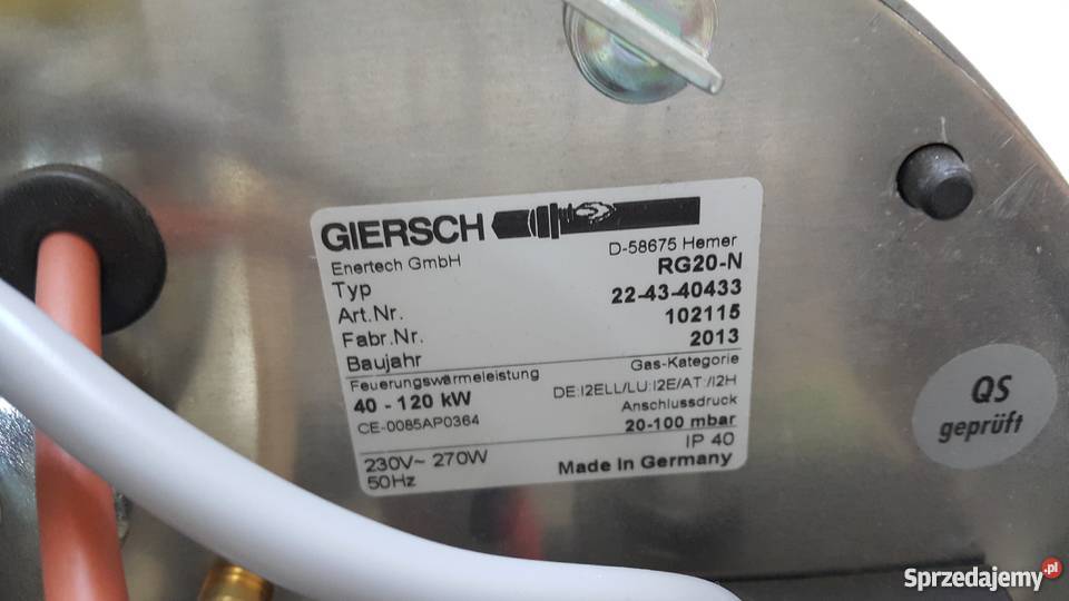 Palnik gazowy GIERSCH RG 20N KE 20 34 moc 40120 małopolskie sprzedam