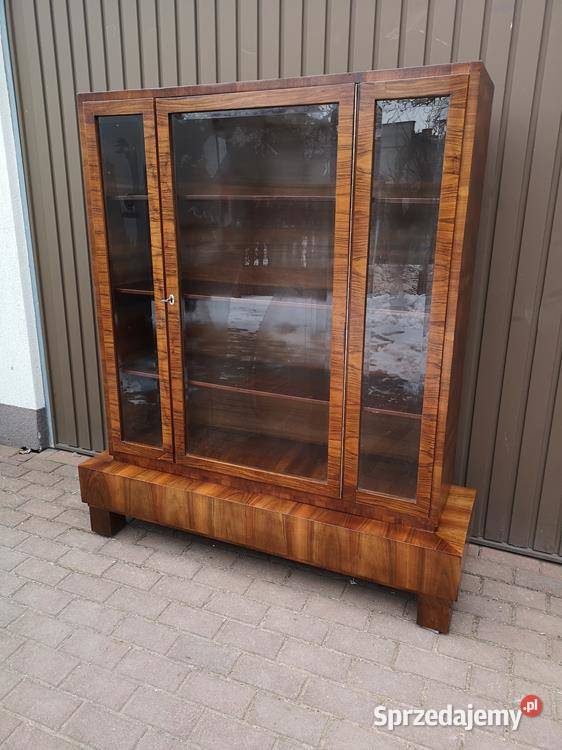 Witryna Biblioteka ARTDECO Orzech Zgrabna Stara Antyki, Sztuka, Kolekcje wielkopolskie