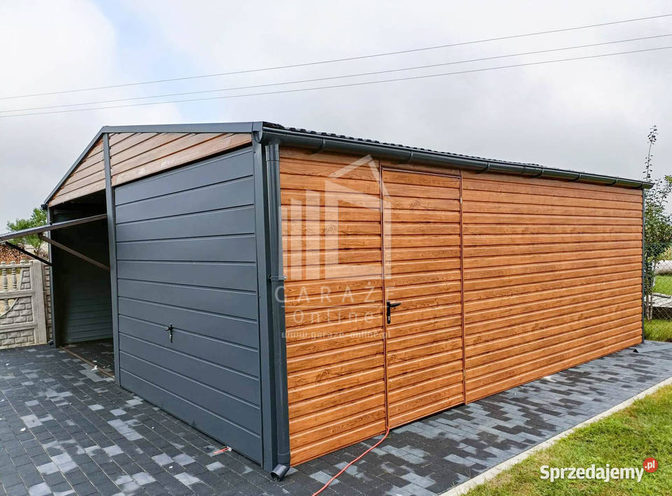 GARAŻ BLASZANY 6m x 6m dwuspadowy 2x Brama drzwi Wieliczka