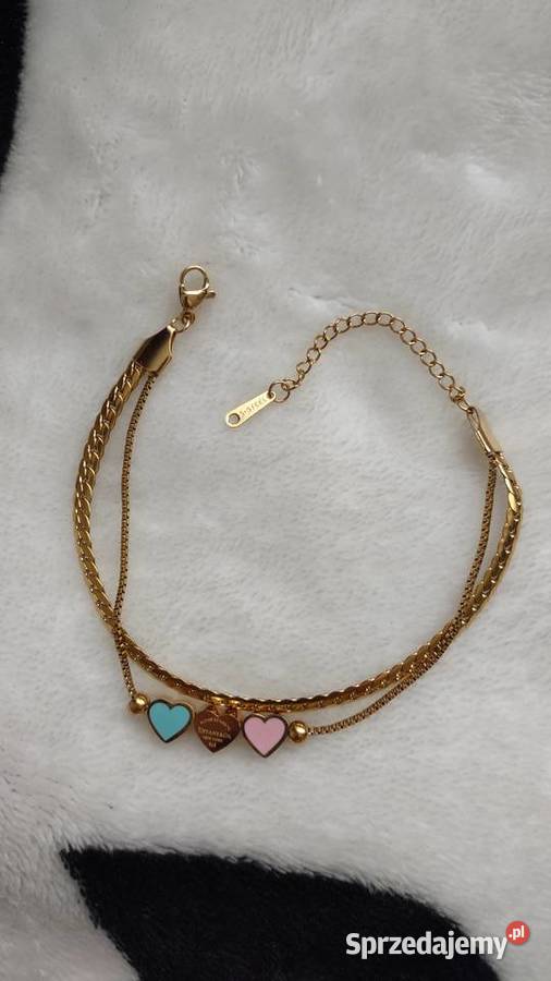 Podwójna złota bransoletka serduszka stal