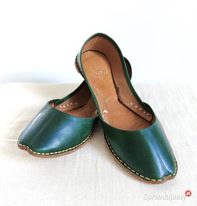 Zielone skórzane buty balerinki 37 skóra orient skóra Szczecin