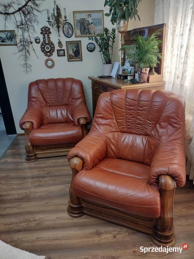 Zestaw dwóch skórzanych foteli do salonu biura Toruń