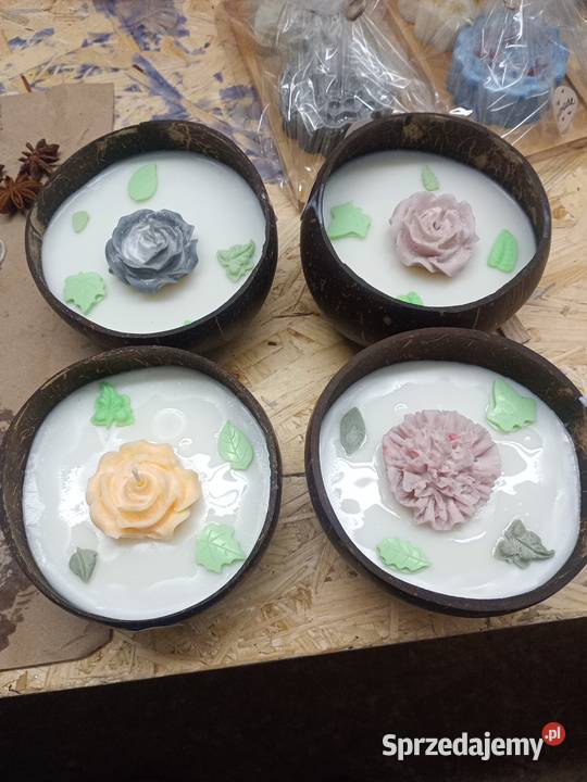 Świece sojowe handmade w misce kokosowej małopolskie Ołpiny