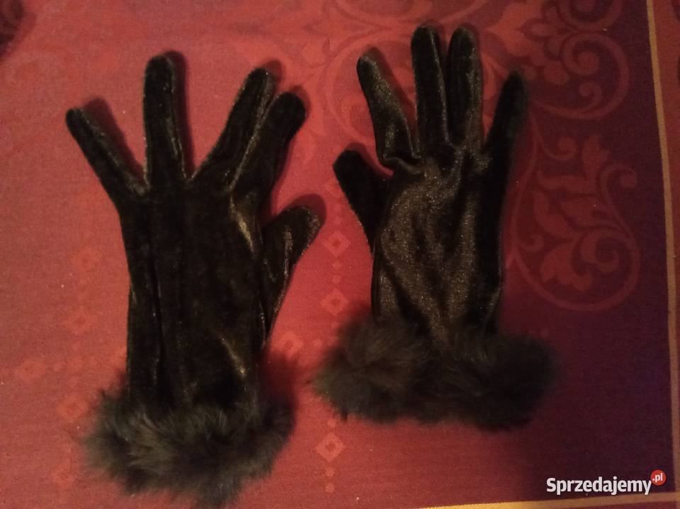 Aksamitne rękawiczki ze sztucznym futerkiem Warszawa sprzedam