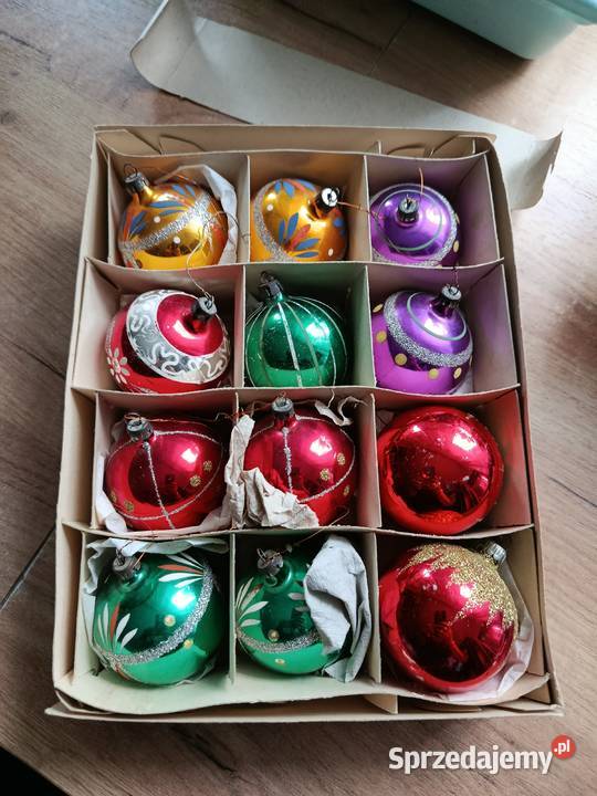 Bombki z PRLróżne szklane w kartonie stare Choszczno