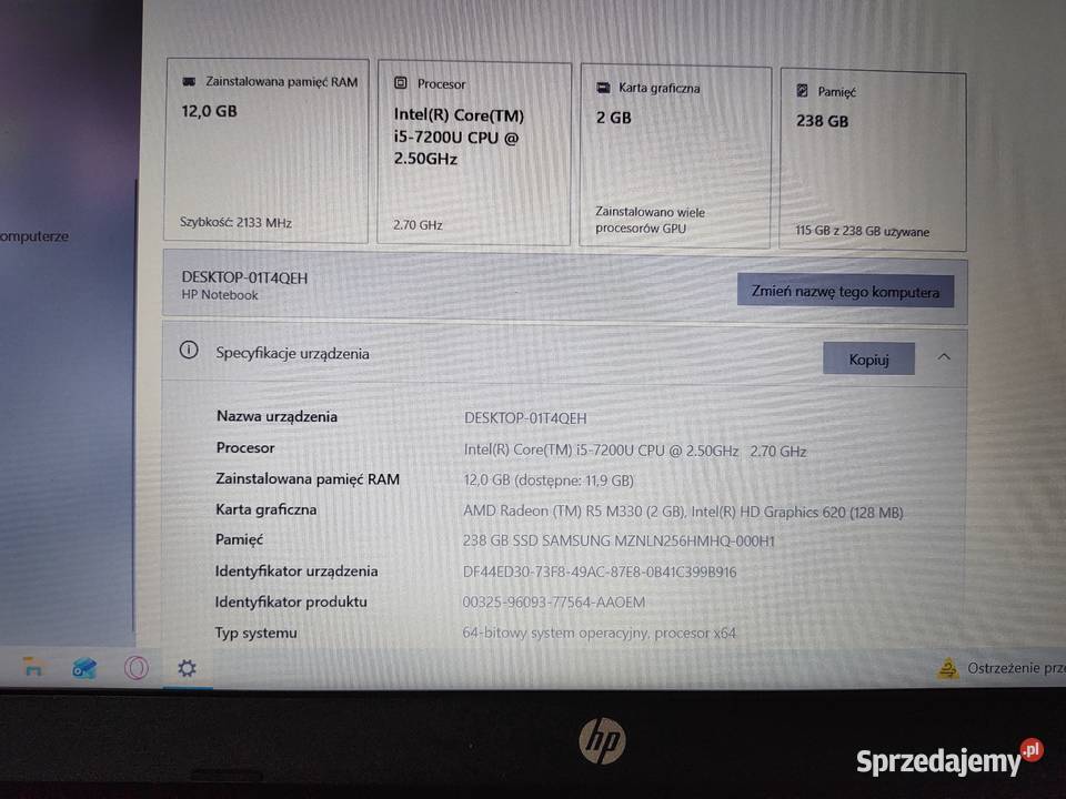 Hpi512GBRamGrafika 2GBSSD 256 HDD750 Olszana sprzedam