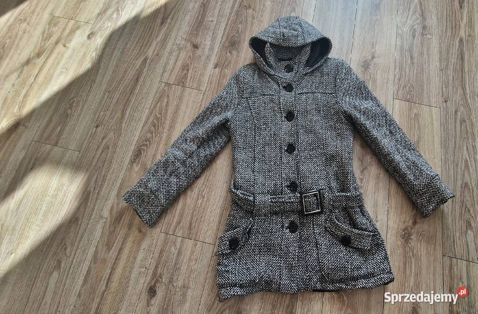 płaszcz zimowy 40 L białoczarny melanż Odzież damska Kraków