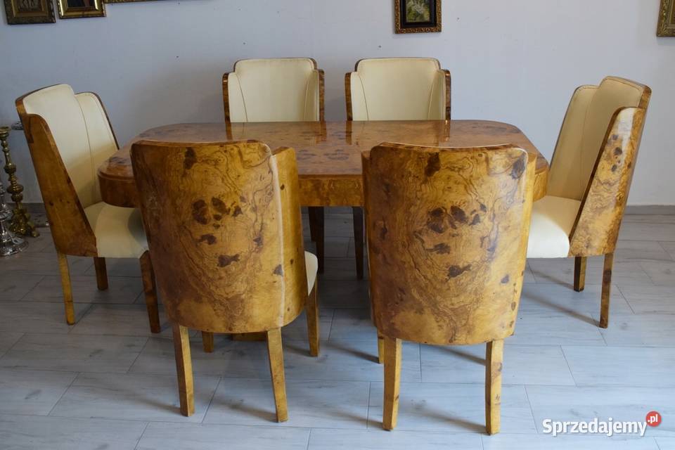 BIAŁY KRUK Stół Art Deco 6 Krzeseł Krzesło Meble