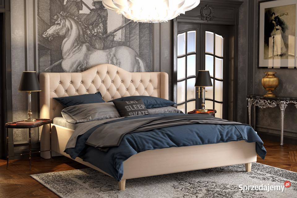 Łóżko tapicerowane pikowane chesterfield fala wysokie 160