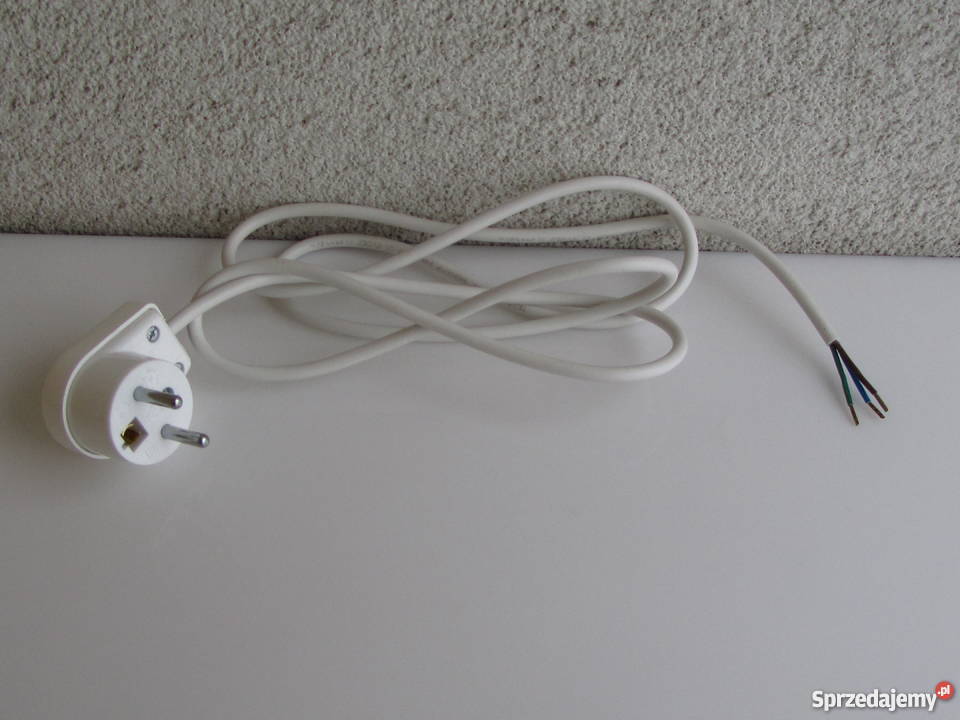 Kabel biały wtyczka kątowa 3 żyły okrągły