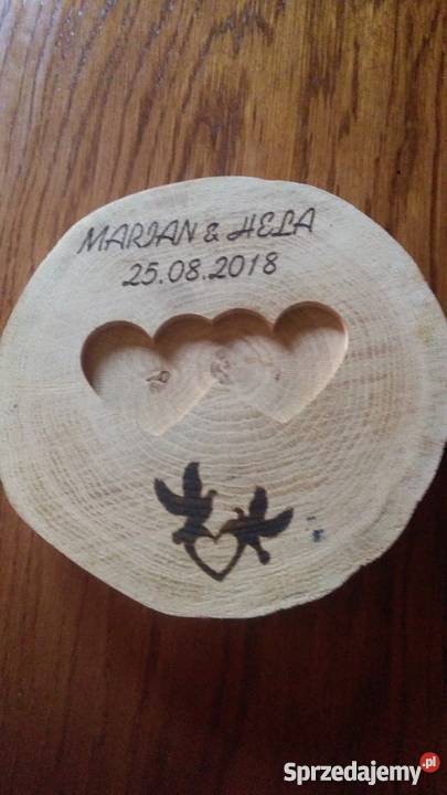 Drewniana podkładka pod obrączki podstawka ślub Czechowice-Dziedzice
