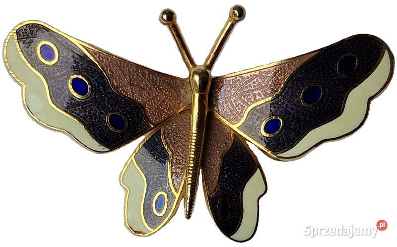 VINTAGE BROSZA CLOISONNE MOTYL W STYLU pozłacane