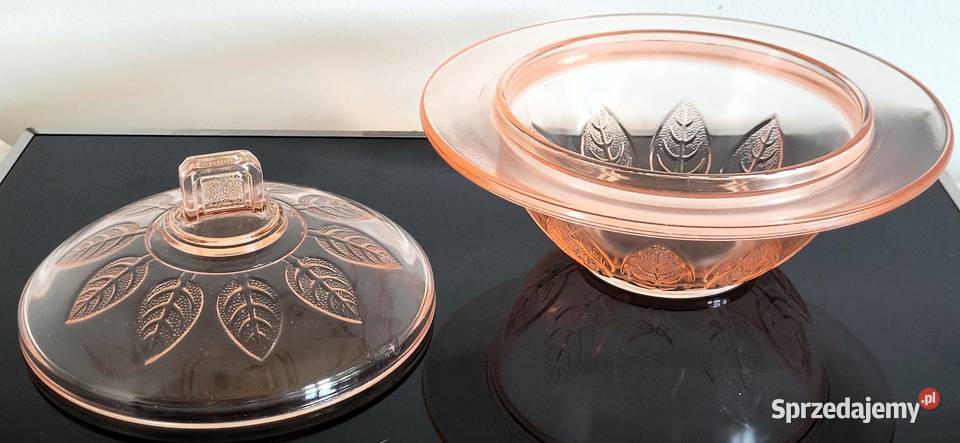 Wyjątkowa bomboniera prasowane szkło rozalinowe Porcelana i szkło Kraków