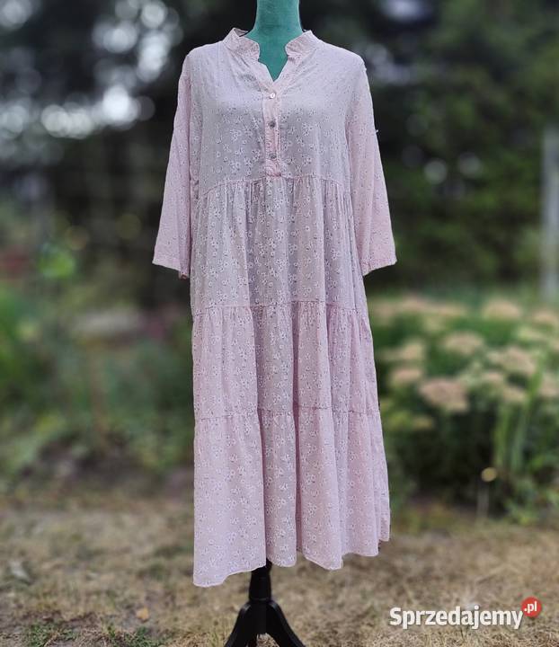 Długa sukienka kwiaty XL 42 bawełna floral luźna