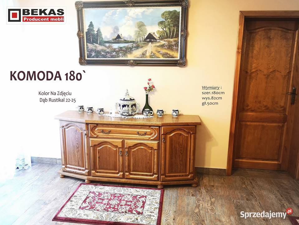 Stylowa Komoda 180 Orzech Ciemny Lakierowana Dąb Komody Meble