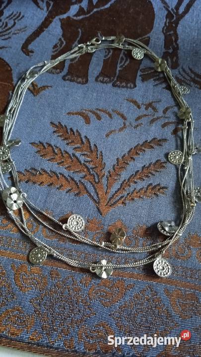 DŁUGI NASZYJNIK SREBRZONY Z TRZECH ŁAŃCUSZKÓW Piła