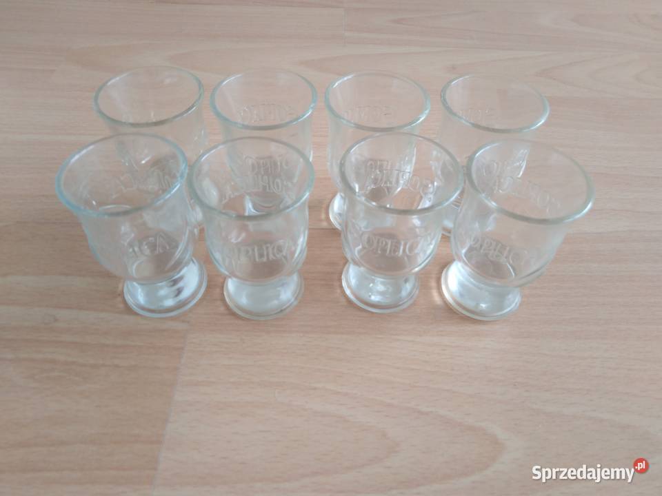 Kieliszki Soplica 8 grube szkło tłoczone logo Kieliszki i pucharki pomorskie Lębork sprzedam