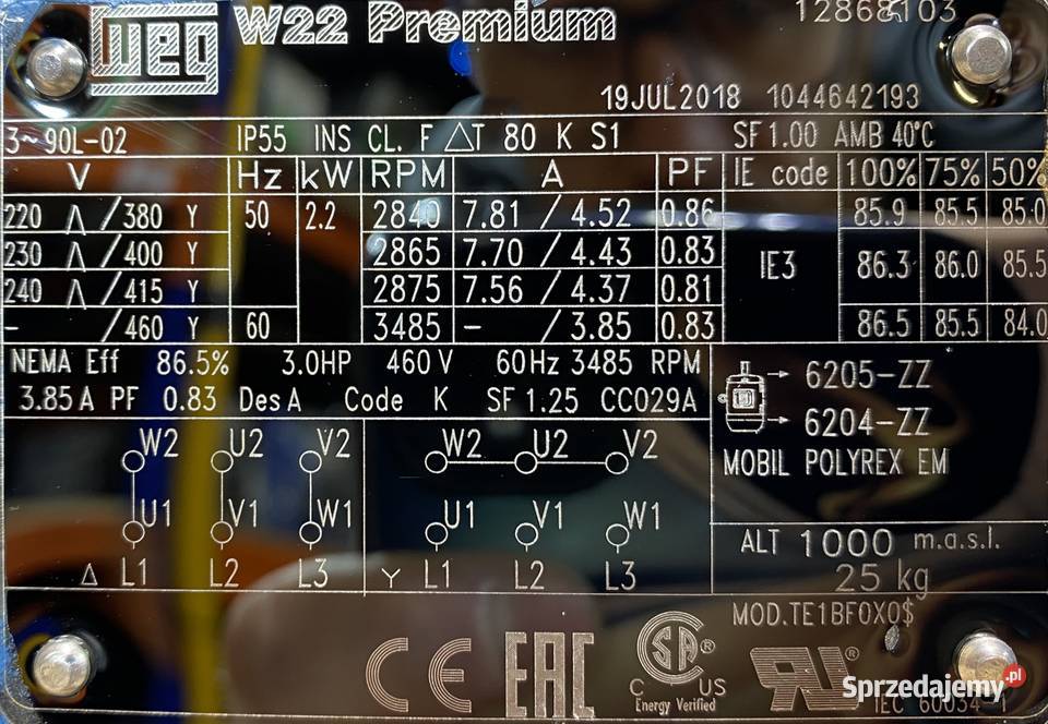 silnik elektryczny 22kW 2865obr 3fazowy WEG IE3 Dom i Ogród sprzedam