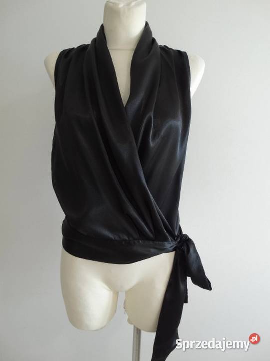 Bluzka HM Czarna Imprezowa Satynowa Kopertowa bez rękawa podlaskie Łomża