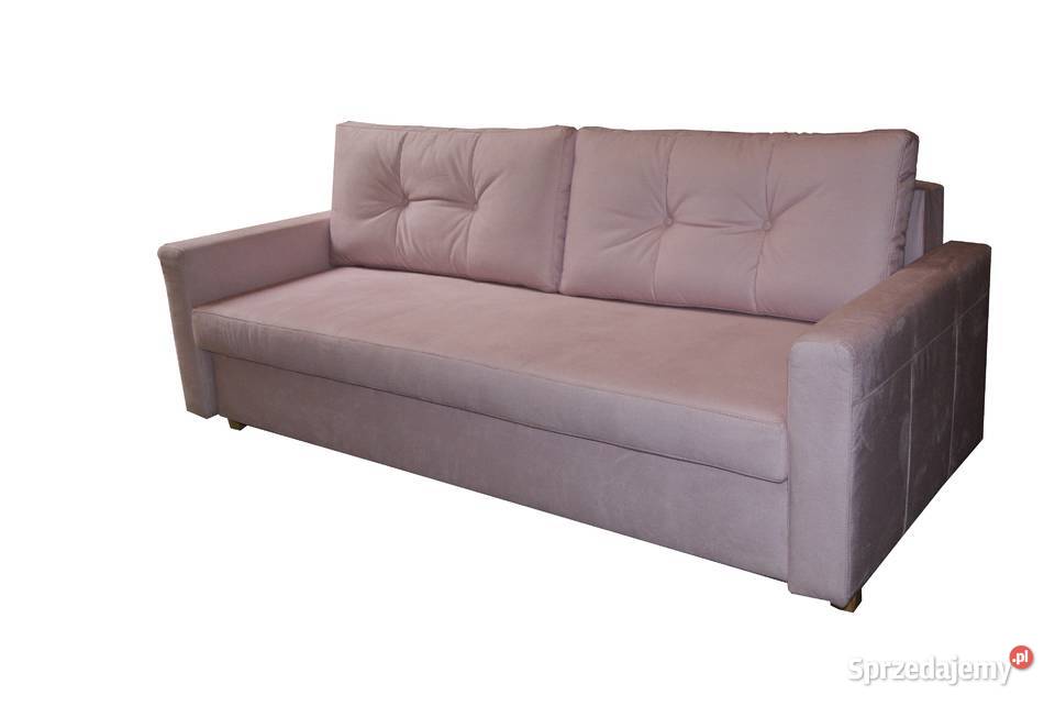 Sofa różowa rozkładana z funkcją spania i z pojemnikiem