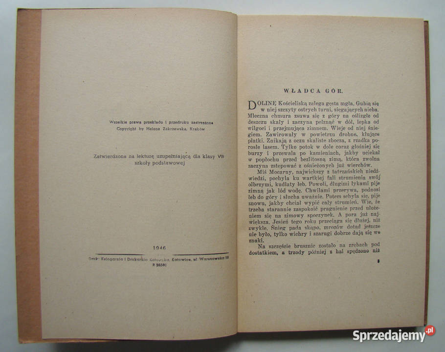 Pojednanie powieść o niedźwiedziu tatrzańskim Rok wydania 1946 Limanowa