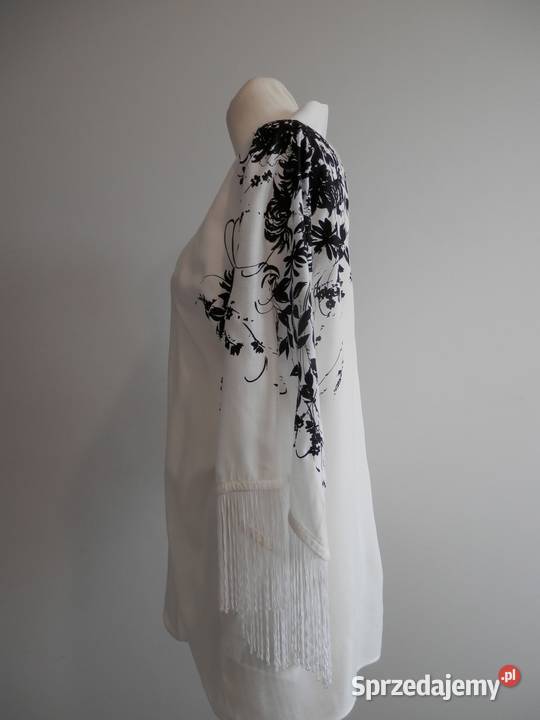 Narzutka Kimono Blezer Tunika Biała z Frędzlami Rozmiar 40(L) Łomża