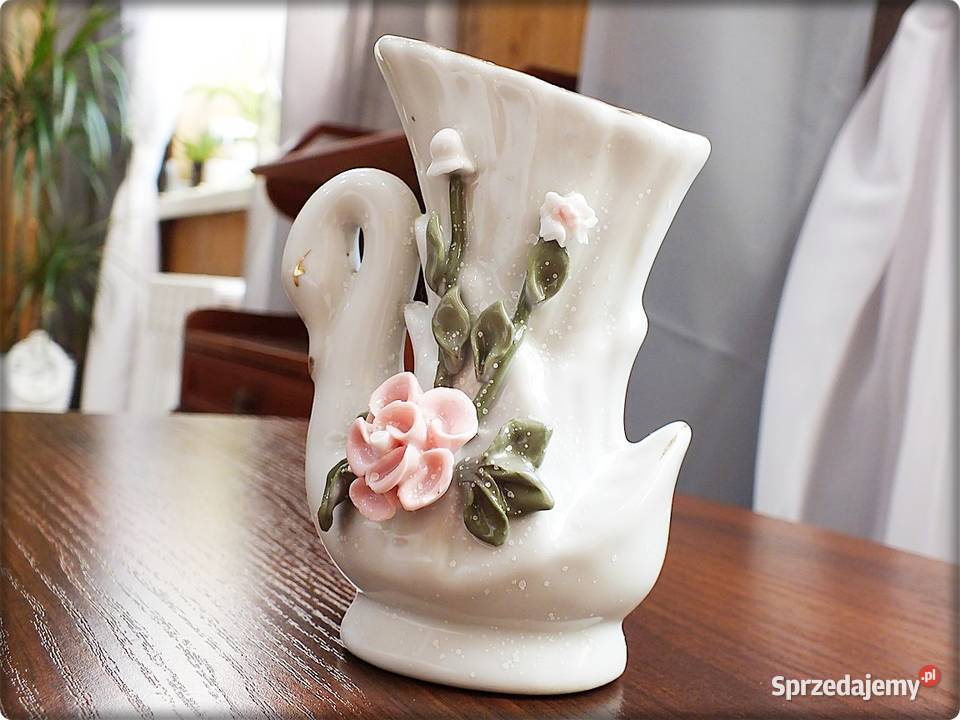 Wazon Wazonik Łabędź figurka Biała Porcelana Żary